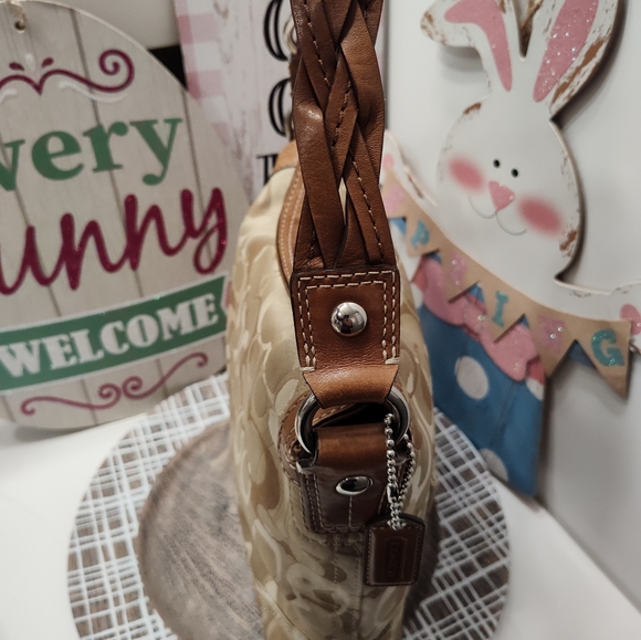 🤎 Vintage GUC Coach Signature Woven Beige Folding, Chelsea Soho Hobo Bag-10990 - Picture 10 of 14